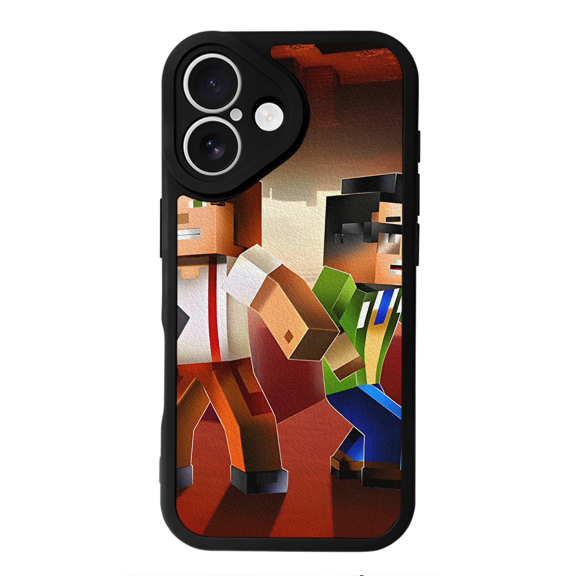 （画像用） マインクラフト ブロックの世界 Minecraft MC Block world 【iPhone 16シリーズ対応】シリコンスマホケース（レザー調） 材質：シリコン
